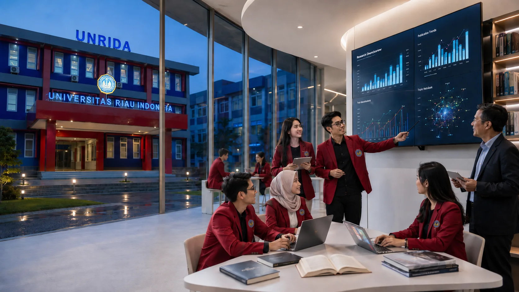Tim mahasiswa dan dosen membahas visualisasi data penelitian